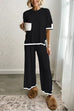 Meridress Color Block Short Sleeves Side Split Pullover Wide Leg Pants Knitting Loungewear Set