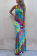 Meridress Sleeveless Halter Backless Maxi Tie Dye Dress