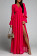 Meridress V Neck Long Sleeve Smocked Waist Maxi Slit Dress