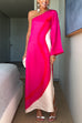 Meridress One Shoulder Long Sleeve Side Slit Tie Dye Maxi Dress