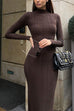 Meridress Mockneck Long Sleeves Bodycon Knit Maxi Dress