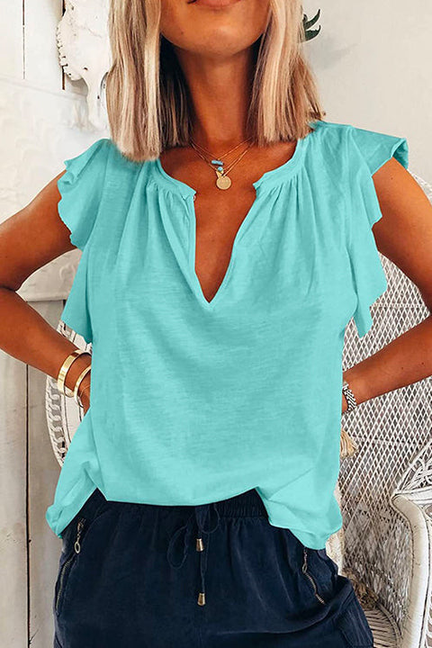 Meridress V Neck Solid Ruffle T-shirt