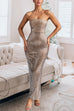 Meridress Strapless Back Slit Rhinestone Bodycon Maxi Party Dress