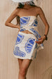 Meridress Seashell Print Strapless Ruffle Tube Top and Wrap Mini Skort Set