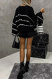 Meridress Lantern Sleeves Color Block Chunky Knit Sweater