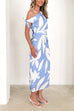 Tie Knot One Shoulder Abstract Leaf Print Midi Dress