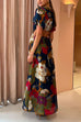 Meridress Puff Sleeve Cut Out Waist Floral Maxi Swing Dress