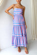 Meridress Spaghetti Strap Tiered Color Block Striped Maxi Dress