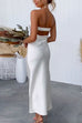 Meridress Backless Tube Top Solid Satin Maxi Party Dress