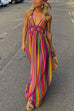 Meridress V Neck Backless Rainbow Stripes Cami Maxi Holiday Dress