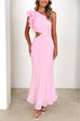 Meridress Frill One Shoulder Sleeveless Cut Out Maxi Dress