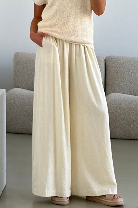 Meridress Elastic Waist Pocketed Wide Leg Cotton Linen Pants