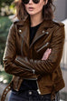 Meridress Vintage Lapel Zip Up Faux Leather Moto Jacket