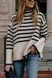 Meridress Striped Tuetleneck Side Split Pullover Sweater