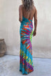 Meridress Sleeveless Halter Backless Maxi Tie Dye Dress