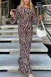 Meridress Boat Neck Bell Sleeves Animal Print Maxi Dress