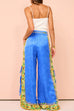 Meridress Bow Tie Side Split Cami Top Wide Leg Pants Printed Satin Set