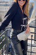 V Neck Long Sleevs Bow Front Sweater