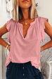 Meridress V Neck Solid Ruffle T-shirt