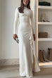 Long Sleeves Draped Slit Maxi Party Dress