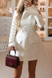 Meridress Mockneck Long Sleeves Waisted Mini Dress