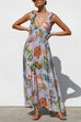 Meridress Sleeveless V Neck Floral Print Maxi Holiday Dress