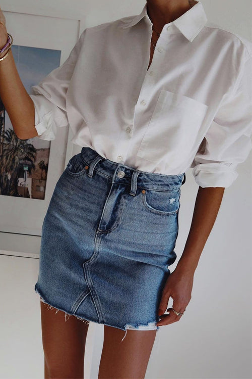 Meridress Raw Hem Ripped Denim Mini Skirt