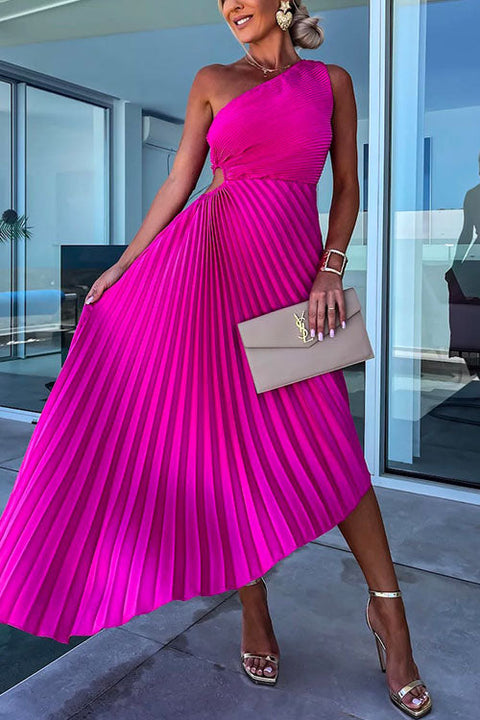 Meridress One Shoulder Cut Out Waist Irregular Pleated Party Dress