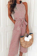 Meridress Crewneck Sleeveless Bow Knot Wide Leg Striped Jumpsuit