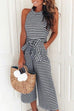 Meridress Crewneck Sleeveless Bow Knot Wide Leg Striped Jumpsuit