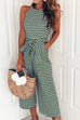 Meridress Crewneck Sleeveless Bow Knot Wide Leg Striped Jumpsuit