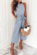 Meridress Crewneck Sleeveless Bow Knot Wide Leg Striped Jumpsuit