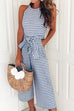 Meridress Crewneck Sleeveless Bow Knot Wide Leg Striped Jumpsuit