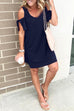 Meridress Cold Shoulder Short Sleeve Solid Dress