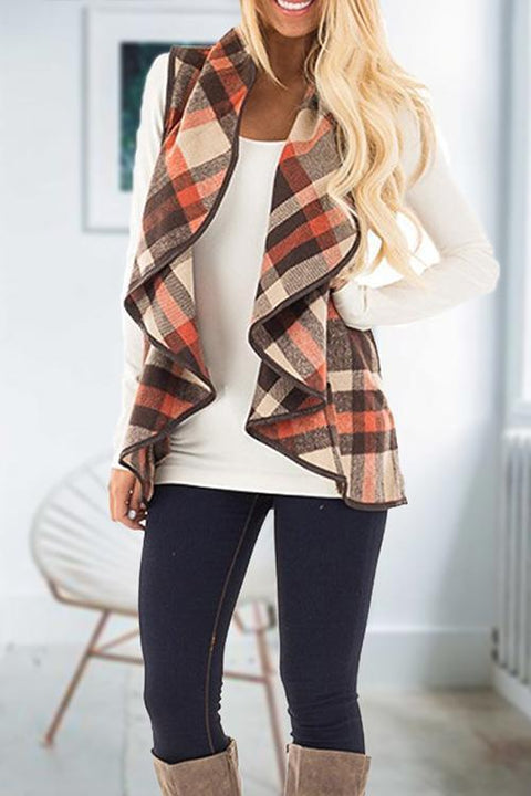 Meridress Lush Sleeveless Plaid Jacket Vest with Pockets