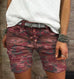 Meridress Elastic Waist Buttons Skinny Camo Shorts