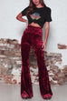 Meridress High Waist Flare Velvet Pants