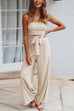 Meridress Solid Off Shoulder Sleeveless Tie Waist Jumpsuit