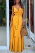 Meridress Buttons V Neck Sleeveless Tie Waist Maxi Swing Dress