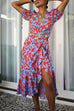 Meridress Wrap V Neck Printed Ruffle Hem Dress