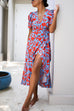 Meridress Wrap V Neck Printed Ruffle Hem Dress