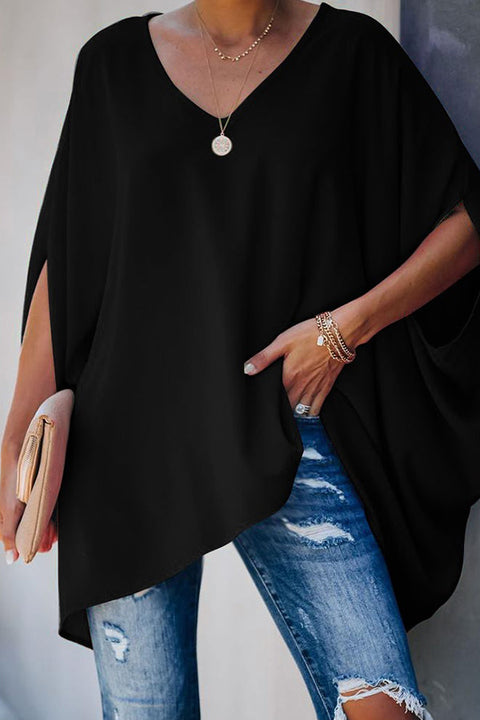 Meridress V Neck Half Sleeve Loose Batwing T-shirt