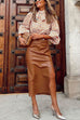 Meridress Casual Ruched Side Split Leather Skirt