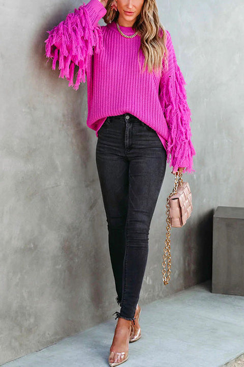 Meridress Crewneck Tassel Long Sleeve Loose Sweater