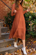 Meridress Crewneck Frill Smocked Lantern Sleeve Swing Dress