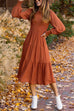 Meridress Crewneck Frill Smocked Lantern Sleeve Swing Dress