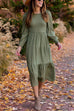 Meridress Crewneck Frill Smocked Lantern Sleeve Swing Dress