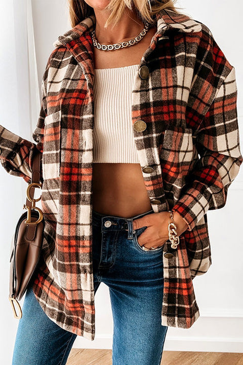 Meridress Stylish Lapel Button Down Plaid Shacket