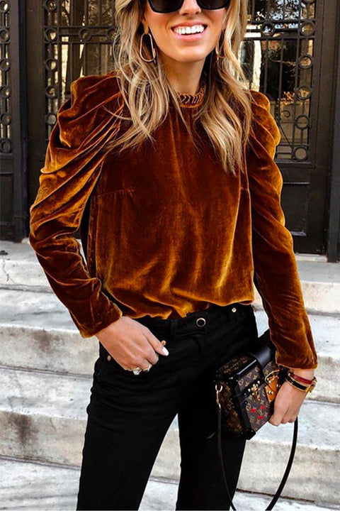 Meridress Turtleneck Puff Sleeve Loose Velvet Sweatshirt