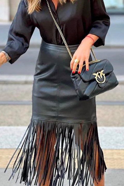 Meridress Tassel High Waist Faux Leather Skirts